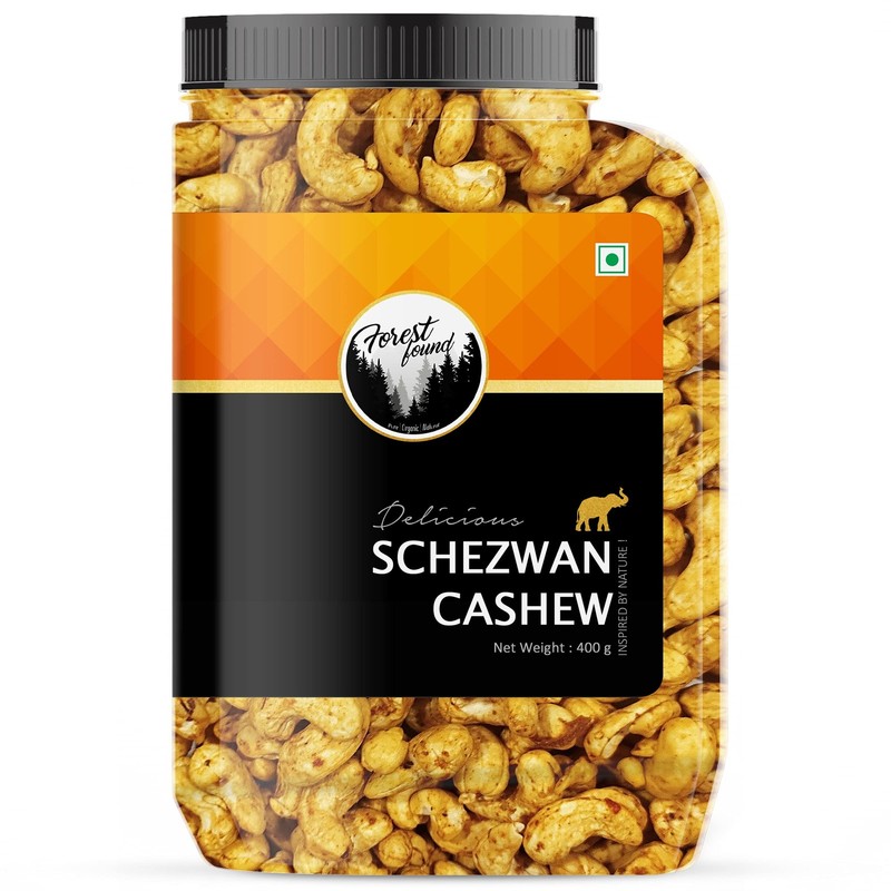 Forest Found Oven Roasted Cashews 400g | Schezwan Flavour Crunchy Kaju Snack