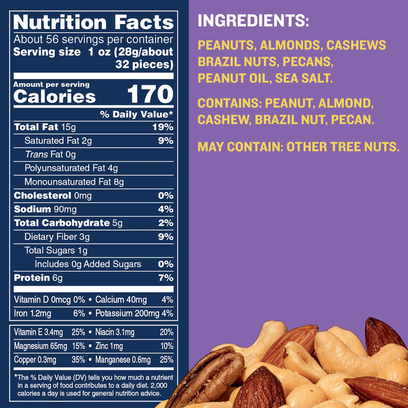 PLANTERS Salted Mixed Nuts, 6g (7% DV) Plant-Based Protein, 56 oz Can, 2 PACK gallery