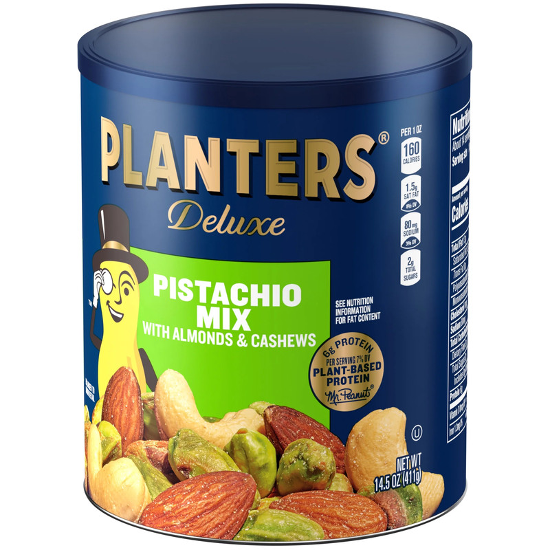 Deluxe Pistachio Mix, Party Snacks, Plant Based Protein, 14.5 Oz Steel Can gallery