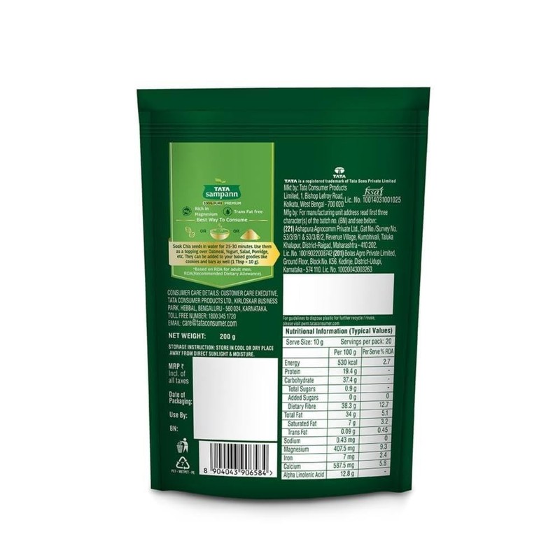 Tata Sampann Chia Seeds 200g | Omega-3, Calcium, Protein | Fiber-Rich Superfood gallery