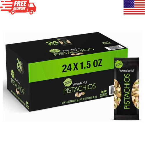 Wonderful Pistachios In Shell Roasted Salted 1.5 oz 24 Pack Snack Nuts Portion B