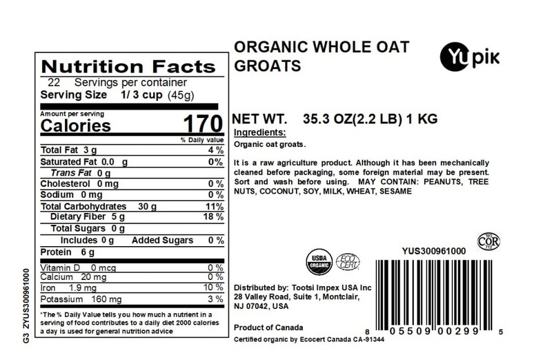 Yupik Organic Whole Oat Groats, Ideal for Cooking , Salt-Free, 2.2 lb (35.2 oz) gallery