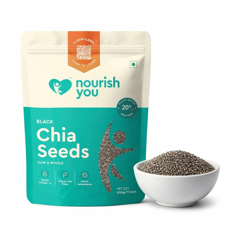 Nourish You Chia Seeds 500g | Omega-3, High Fiber, Protein & Healthy Snack