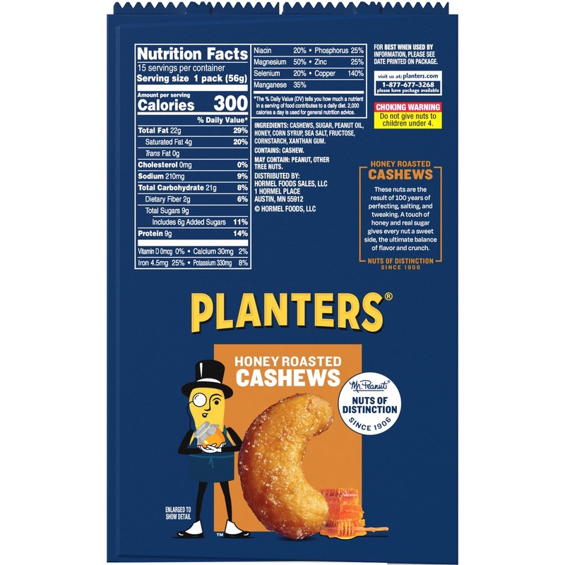 Deluxe Honey Roasted Whole Cashews Plant Based Protein 2 oz Bags pack of 15) gallery
