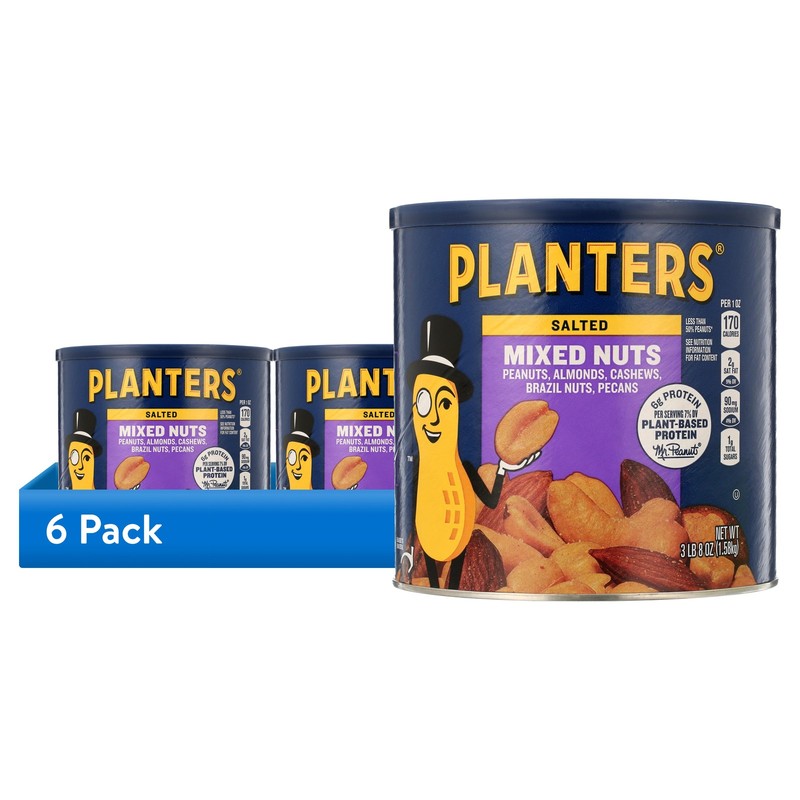 PLANTERS Salted Mixed Nuts, Party Snacks, Plant Based Protein, 56 oz Canister gallery