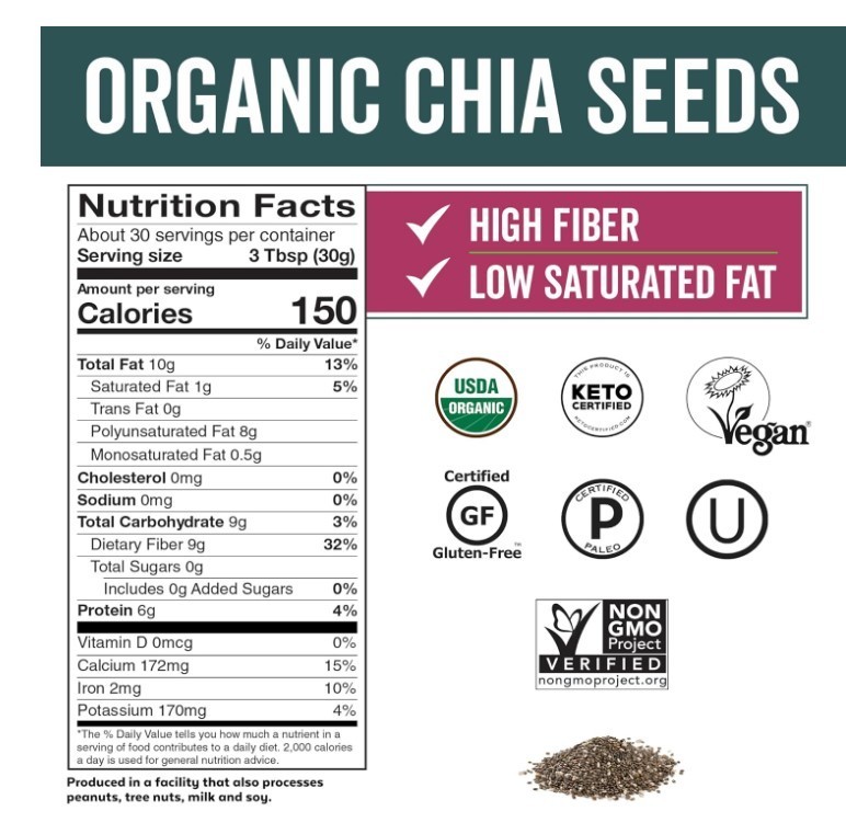 Viva Naturals chia seeds 2 lbs | omega3, protein | smoothies, salads gallery