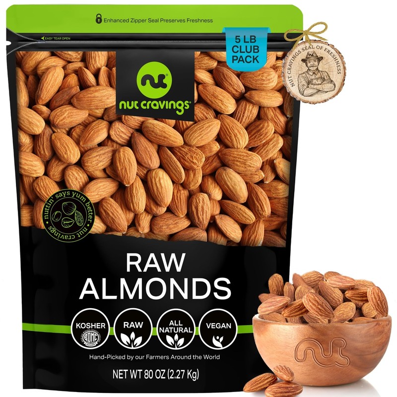 - Raw Whole Almonds, Unsalted, Shelled, (80oz - 5 LB) Bulk Nuts Packed Fresh ...