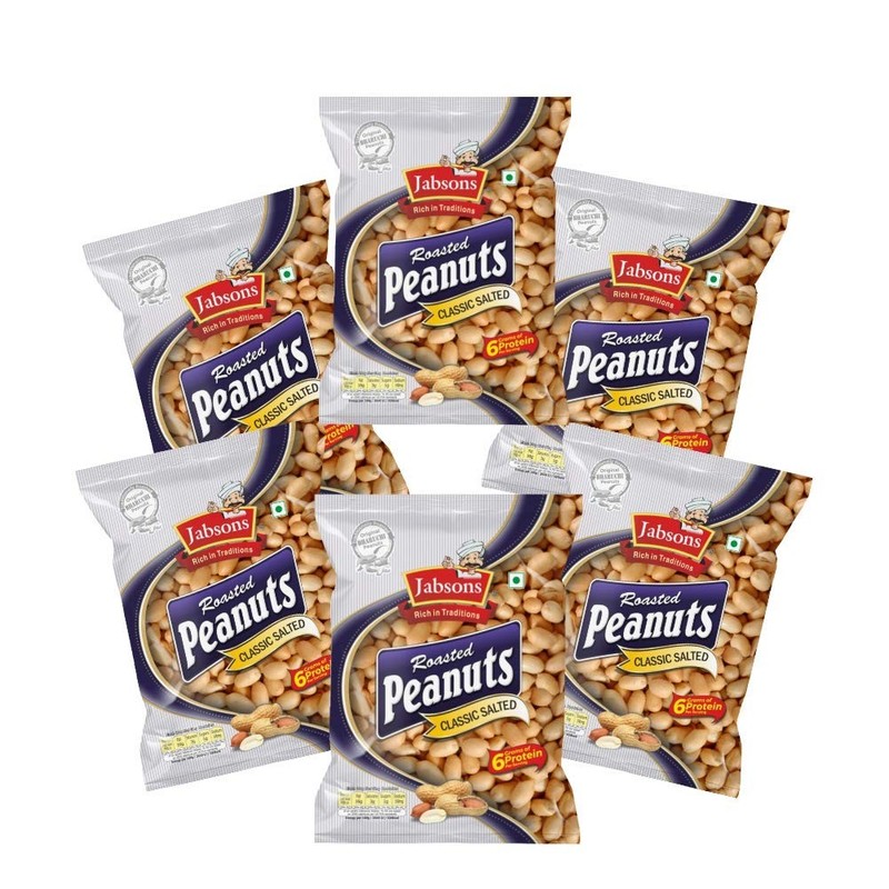 Jabsons Roasted Peanuts 6x160g | Classic Salted Moongfali | Gluten-Free Snack