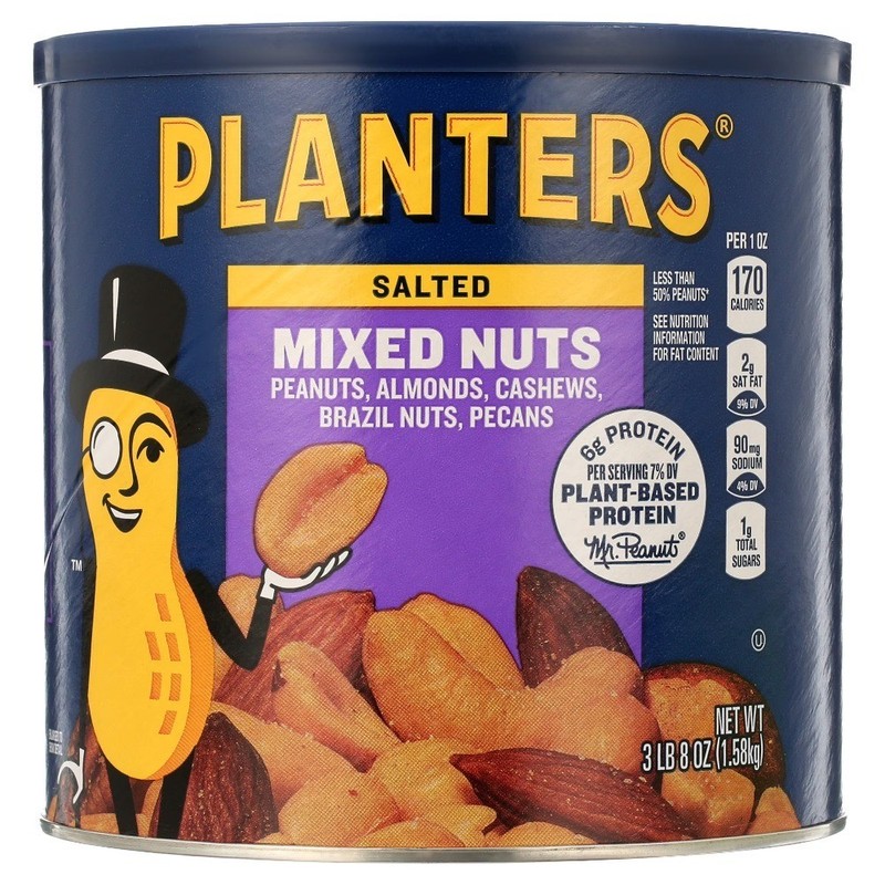 Salted Mixed Nuts and Plant Based Protein Party Snacks in 56 oz Canister