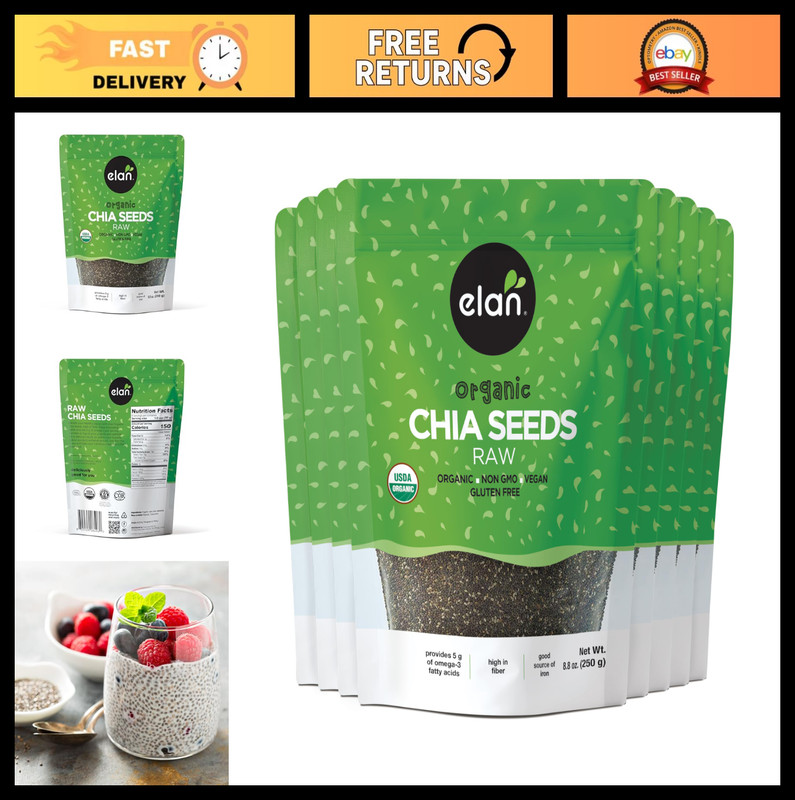 Organic Black Chia Seeds - Non-GMO, Vegan, Gluten-Free Superfood, 8 Pack, 8.8 oz