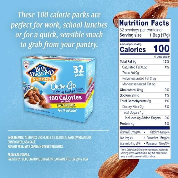 Blue Diamond Almonds Low Sodium Lightly Salted Snack Nuts, 100 Calorie Packs, 0. gallery