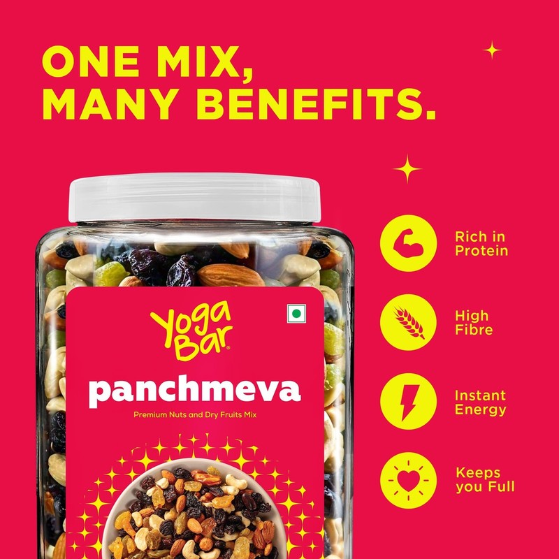Yogabar Panchmeva Premium Nuts and Dry Fruits Mix- 850 gm-Jar gallery