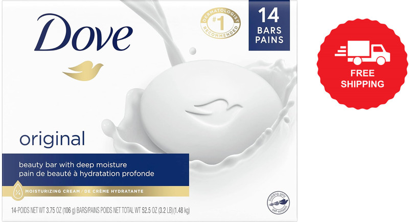 Dove Beauty Bar Soap Original, Made With 1/4 Moisturizing Cream 3.75 oz, 14 Bars