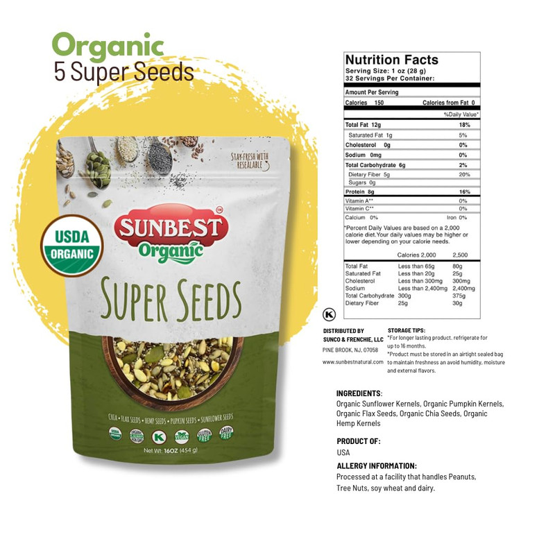 Organic Super Seeds Mix, 2-Pack – Raw Chia, Flax Seed, Hemp, Pumpkin & Sunflower gallery