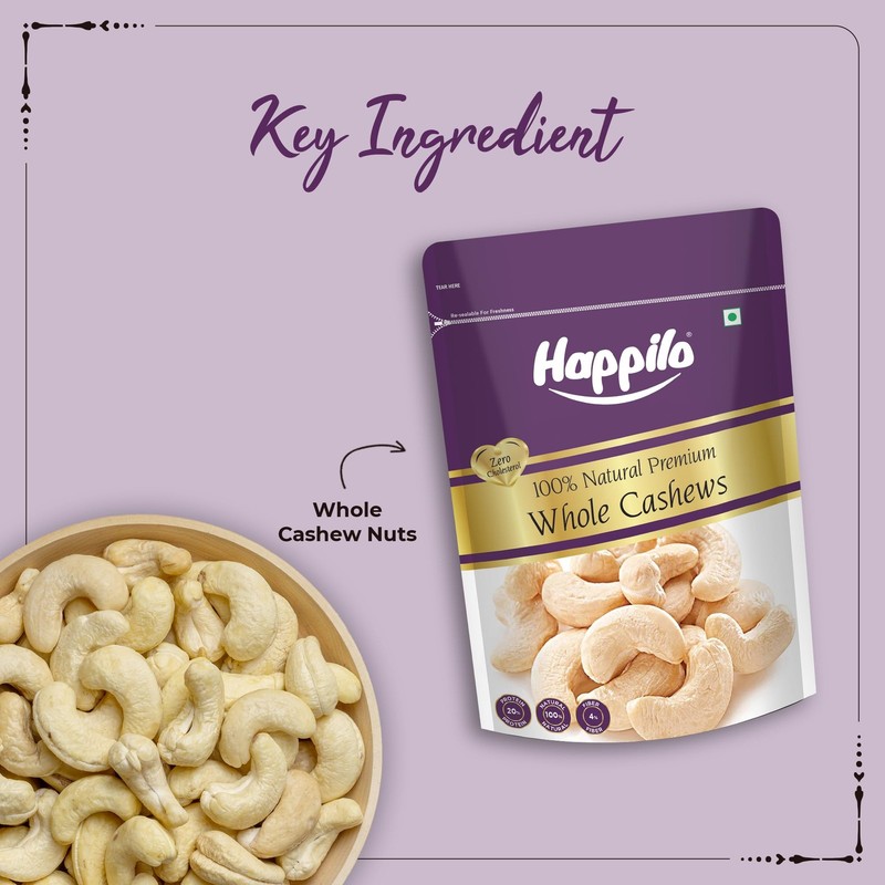 Happilo Whole Cashews 1Kg |Premium Unsalted Kaju Healthy Protein Rich Dry Fruits gallery