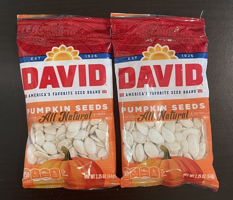 DAVID Pumpkin Seeds Roasted & Seasoned All Natural & Salted LOT OF 2/ 2.25oz