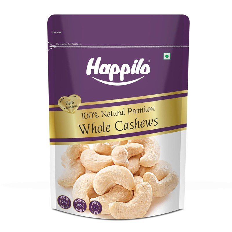 Happilo Whole Cashews 1Kg |Premium Unsalted Kaju Healthy Protein Rich Dry Fruits