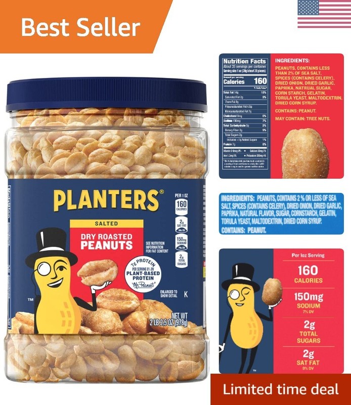 Healthy Snackable Dry Roasted Peanuts – Kosher 34.5 oz Containers, 6-Pack