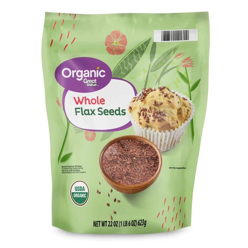 Great Value Organic Whole Flax Seed, 22 oz Free and FastShipping
