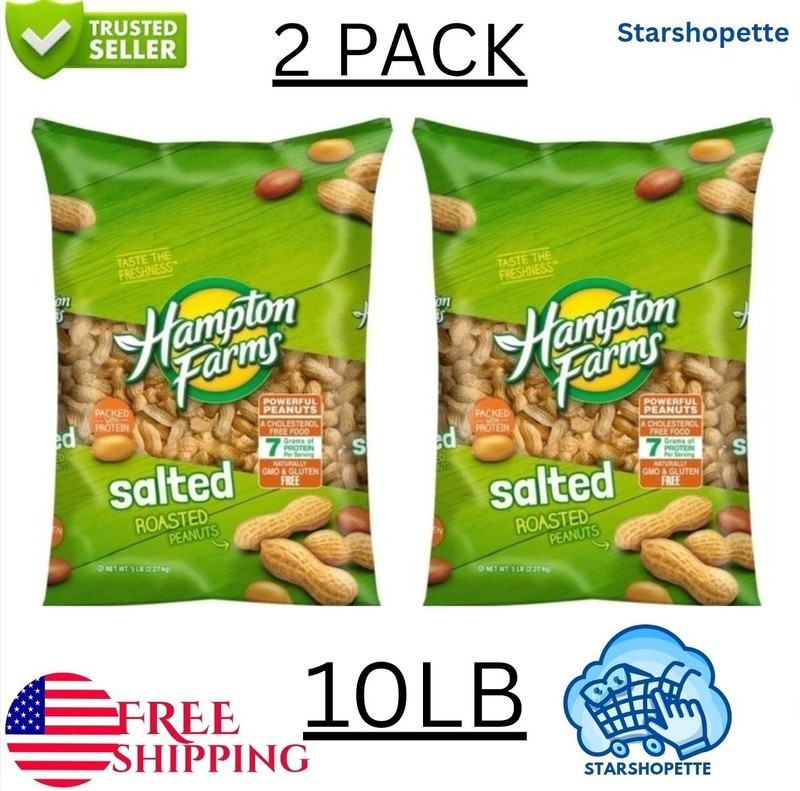 2 PACK - Hampton Farms Salted In-Shell Peanuts - 5 lbs (Total 10 lbs) gallery