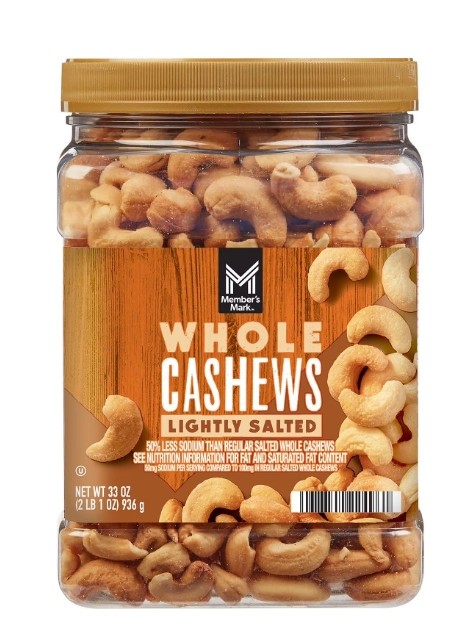 2 pack Member’s Mark Lightly Salted Whole Cashews, 33 oz.