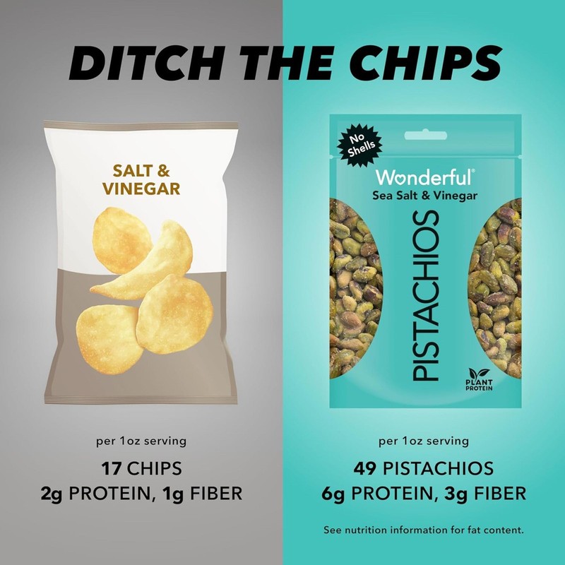 No Shells Pistachios, Sea Salt & Vinegar, Healthy Protein Snacks, 14 Bags gallery