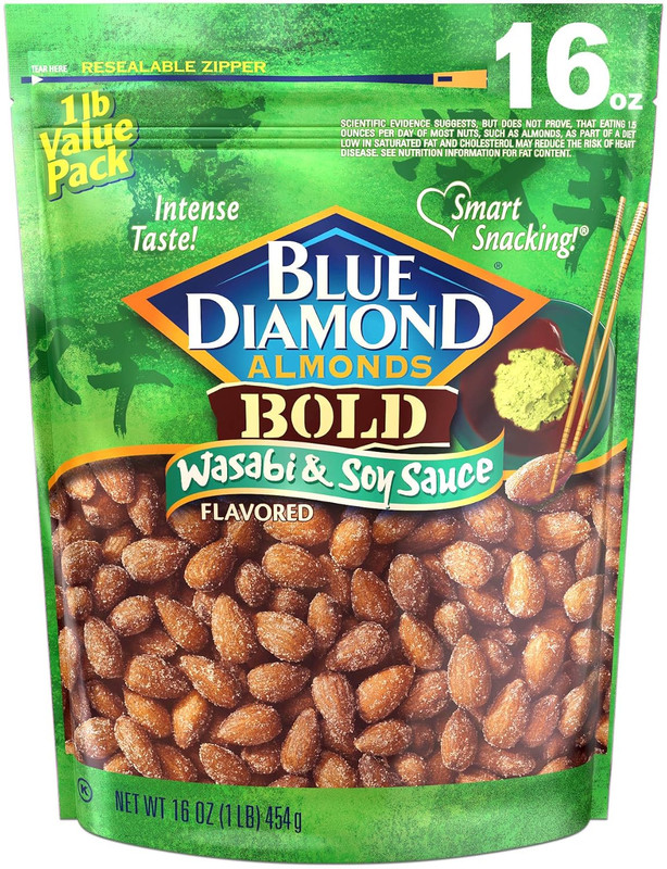 Blue Diamond Almonds Wasabi & Soy Sauce Snack Nuts, Resealable Bag, 16 Oz
