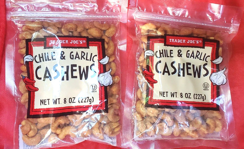 2 PACK TRADER JOE'S CHILI & GARLIC CASHEWS 8 OZ EACH