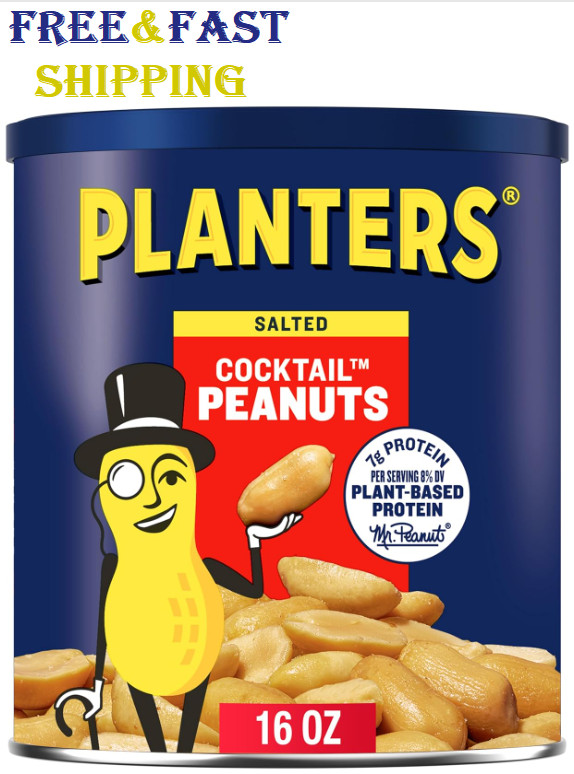 PLANTERS Salted Cocktail Peanuts, Party Snacks, Plant Based Protein 16oz 1