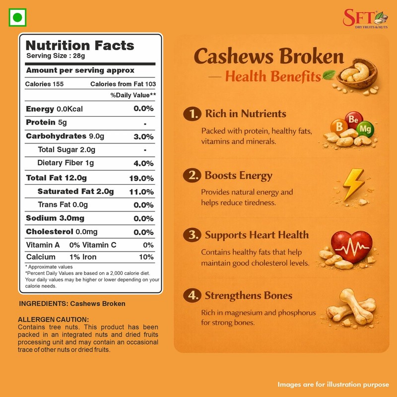 SFT Broken Cashews 200g | Premium Gluten-Free Kaju Plant Protein Dry Fruit Pack gallery