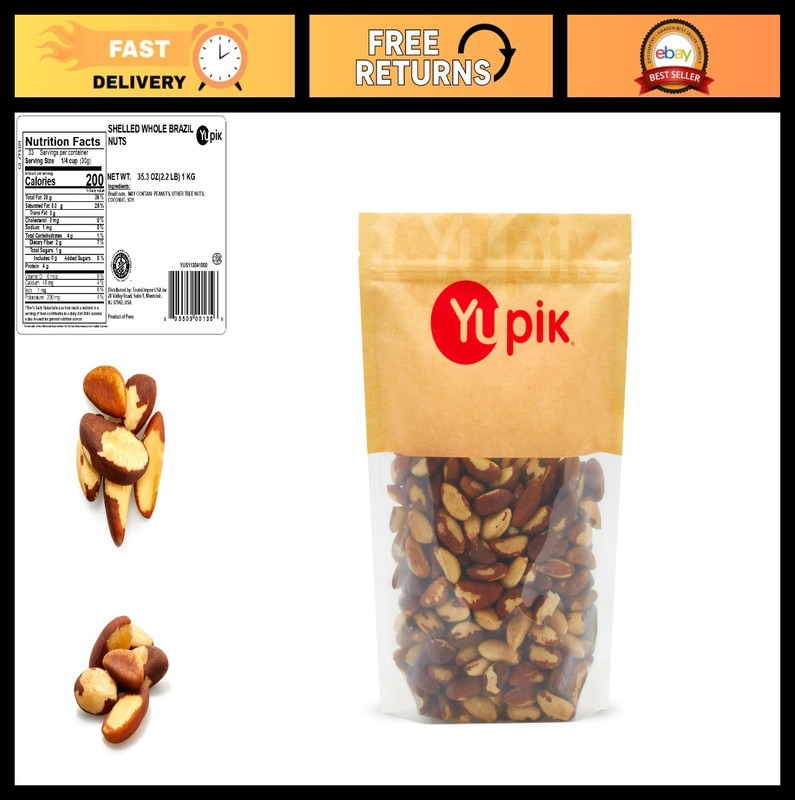 Raw Brazil Nuts 2.2 lb - Gluten-Free, Kosher, Unsalted, Shelled, Nutritious Snac