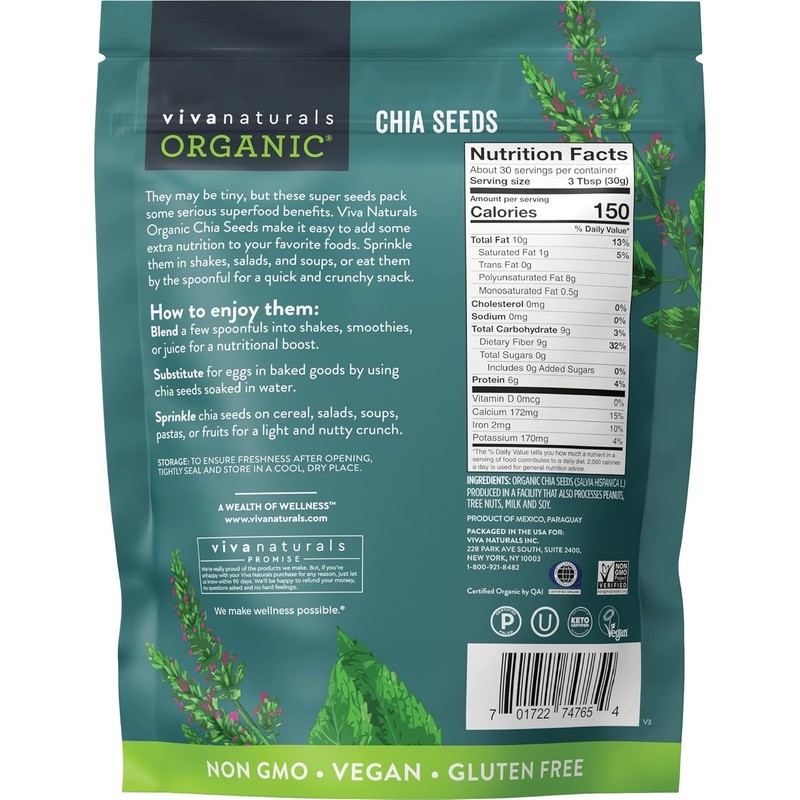 Organic Chia Seeds 2 LBs - Plant-Based Omega-3 and Vegan Protein, Non-GMO Chi gallery