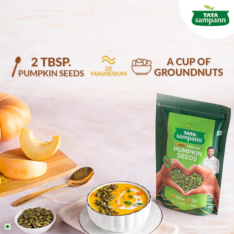 Tata Sampann Pumpkin Seeds 200g | Raw, Unroasted | Protein & Mineral Rich Snack gallery