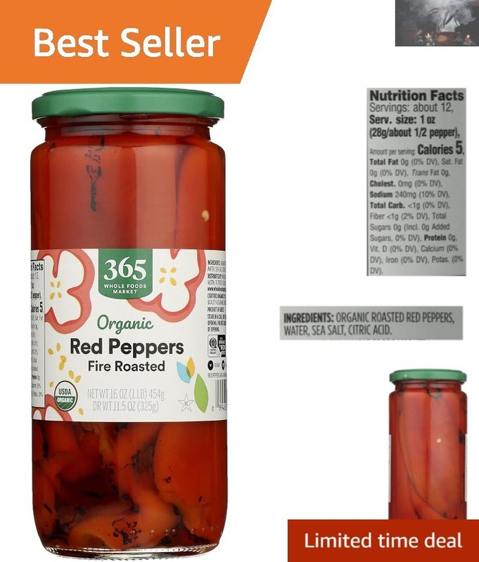 16 Oz All-Natural Organic Roasted Red Peppers – Perfect for Salads & Sandwiches
