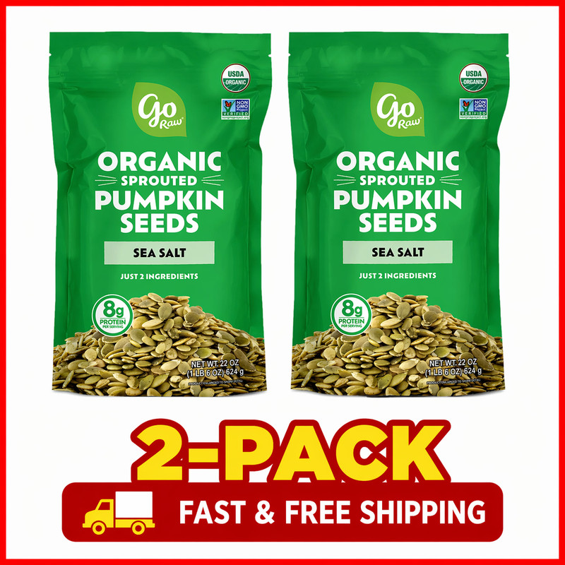 2-Pack Go Raw Sprouted Organic Pumpkin Seeds with Sea Salt, 22 oz