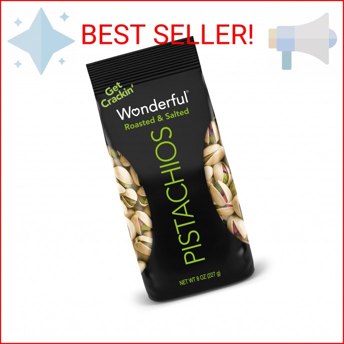 Wonderful Pistachios In Shell, Roasted and Salted Nuts, 8 Ounce Bag, Healthy Sna