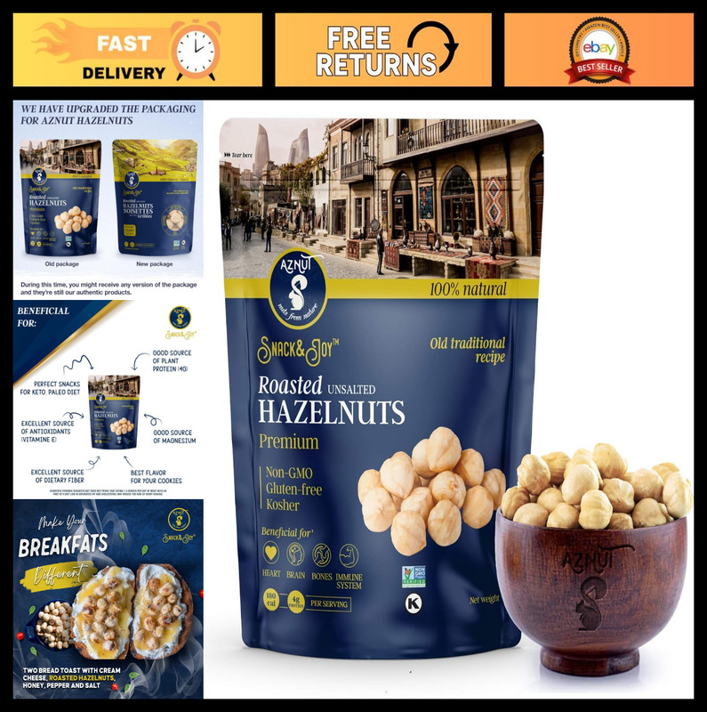 Premium Roasted Unsalted Hazelnuts 6 LB – Non-GMO, Gluten-Free, Keto Snack, Rese