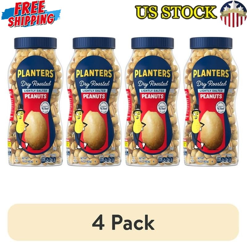 Lightly Salted Dry Roasted Peanuts Healthy Party Snack 4 Pack 16oz Protein New