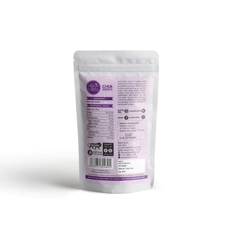 Heka Bites Raw Chia Seeds 250g Rich in Protein, Fibre, Omega 3 & Calcium gallery