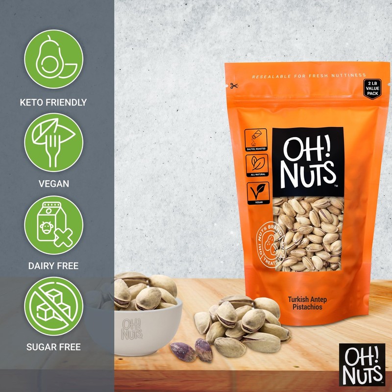 Oh! Nuts 2 LB Specialty Pistachios Finely Salted | Imported Turkish Antep Pistac gallery