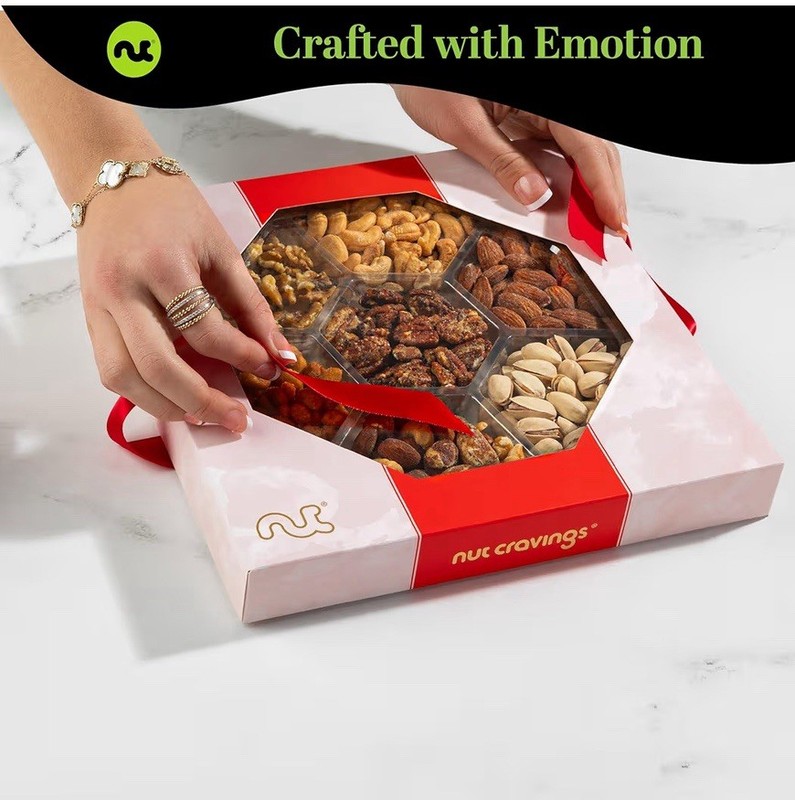 Purim Mishloach Manot Mixed Nuts Gift Basket in Red Gold Box 7 Assortments, 1... gallery