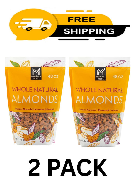 2 PACK-Member's Mark Whole Natural Almonds (3 lbs each)Total 6 lbs Free Shipping