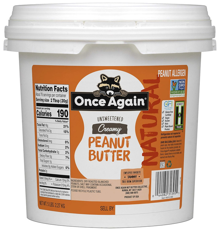 Once Again Natural, Creamy Peanut Butter, 5Lb Pantry Pal (Same as 5 Jars) - Ligh