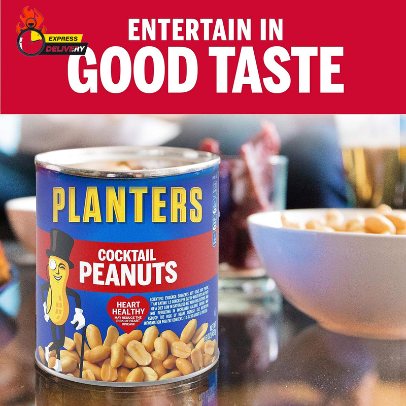 Salted Cocktail Peanuts, Party Snacks, Plant Based Protein 16Oz (1 Canister) gallery