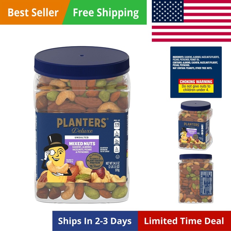 Unsalted Nuts 34.5 oz Resealable Container- Contains Roasted California Pist…