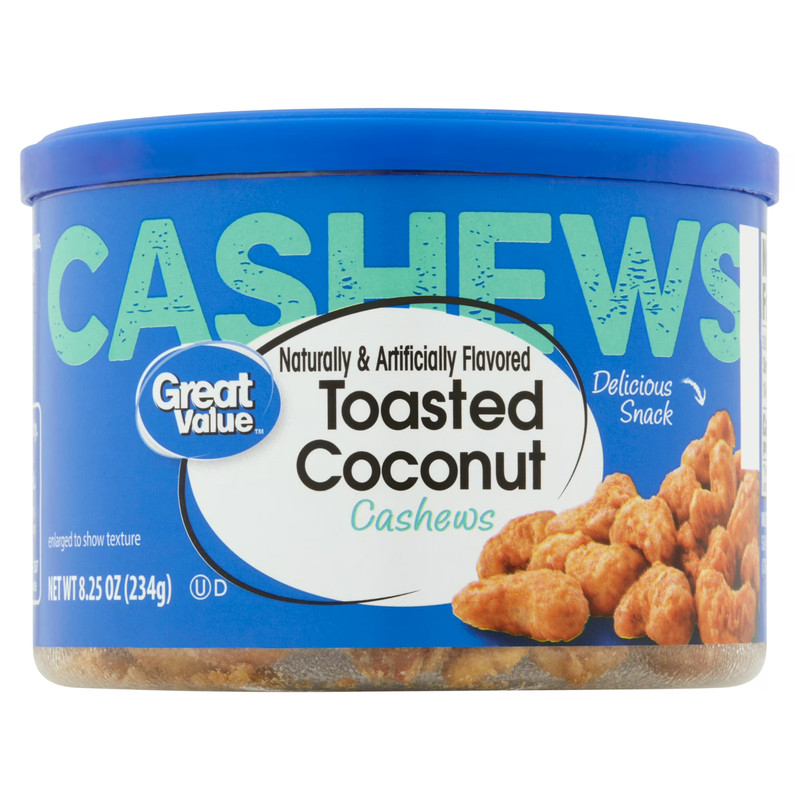 Great Value Toasted Coconut Cashews 8.25oz Snack Nuts Pack of 2