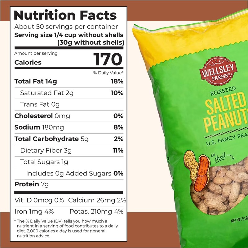Roasted Salted In-Shell Peanuts 5 lb Bag Wholesome Snack gallery