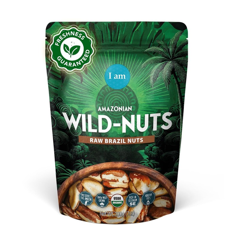 Organic Brazil Nuts Raw 7oz Pouch Wild Grown Nuts Rich in Selenium Non-GMO