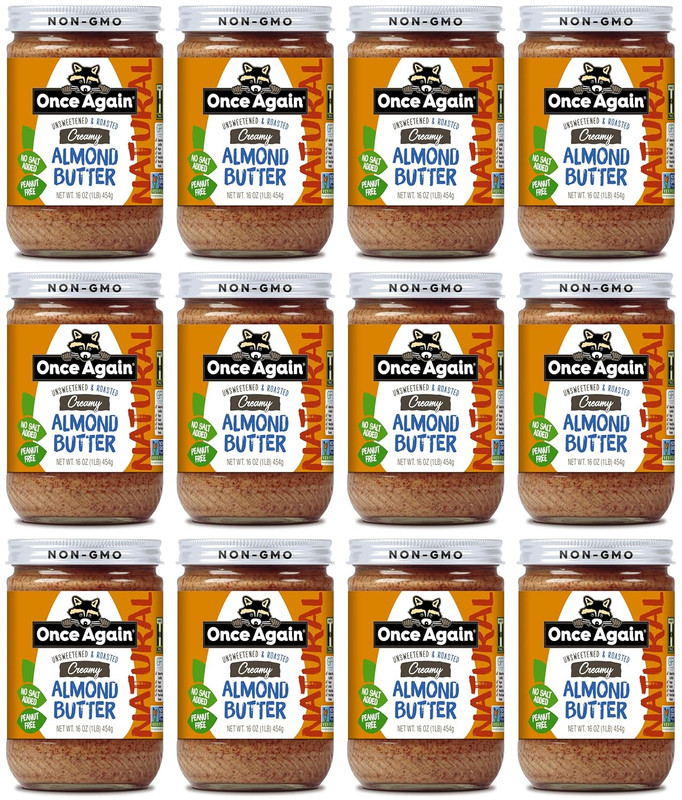 Natural Creamy Almond Butter, 16Oz - Roasted - Salt Free, Unsweetened - Gluten F