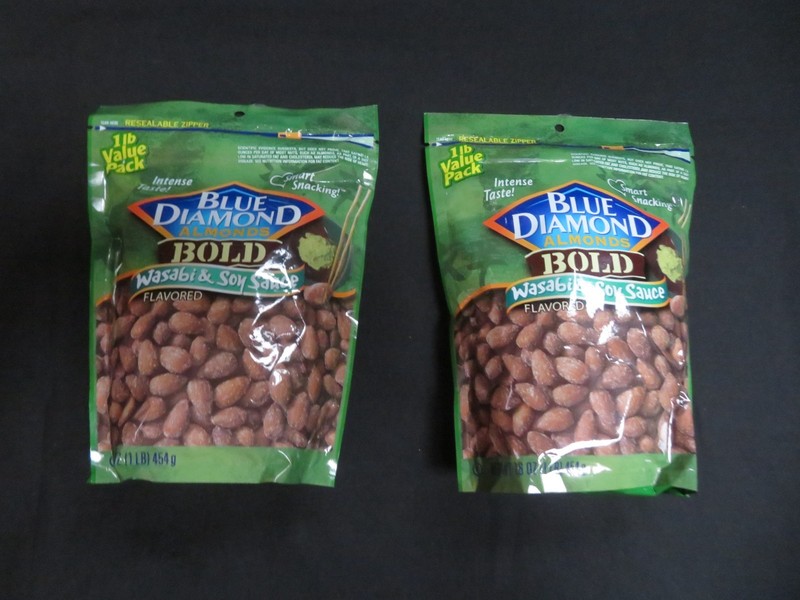 (2) Bags Of Blue Diamond Almonds Bold Wasabi & Soy Sauce Flavor 16 Oz Each
